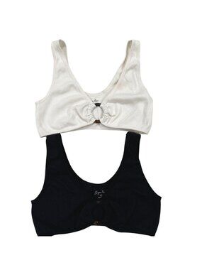 Sugar Rain Ladies Ribbed Knot-Front Bralette Set White & Black S/M